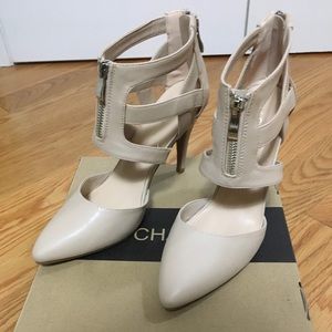 Sexy beige Le Chateau ankle-hugging heels